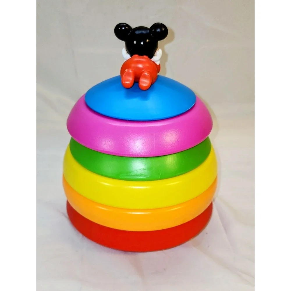 Vintage 1988 Seven Towns Mickey Mouse Round Stacking Blocks Ball With Rattle Toy